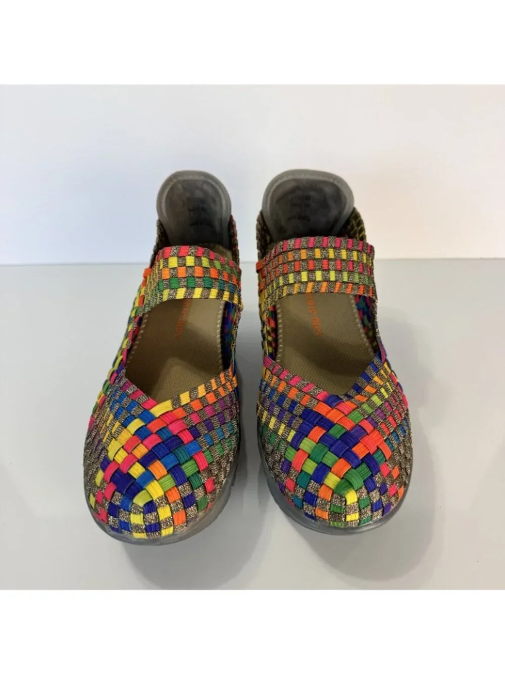 Bernie Mev Shoes Multicolor Woven Mary Jane Platform Wedge Size 39 8 8.5